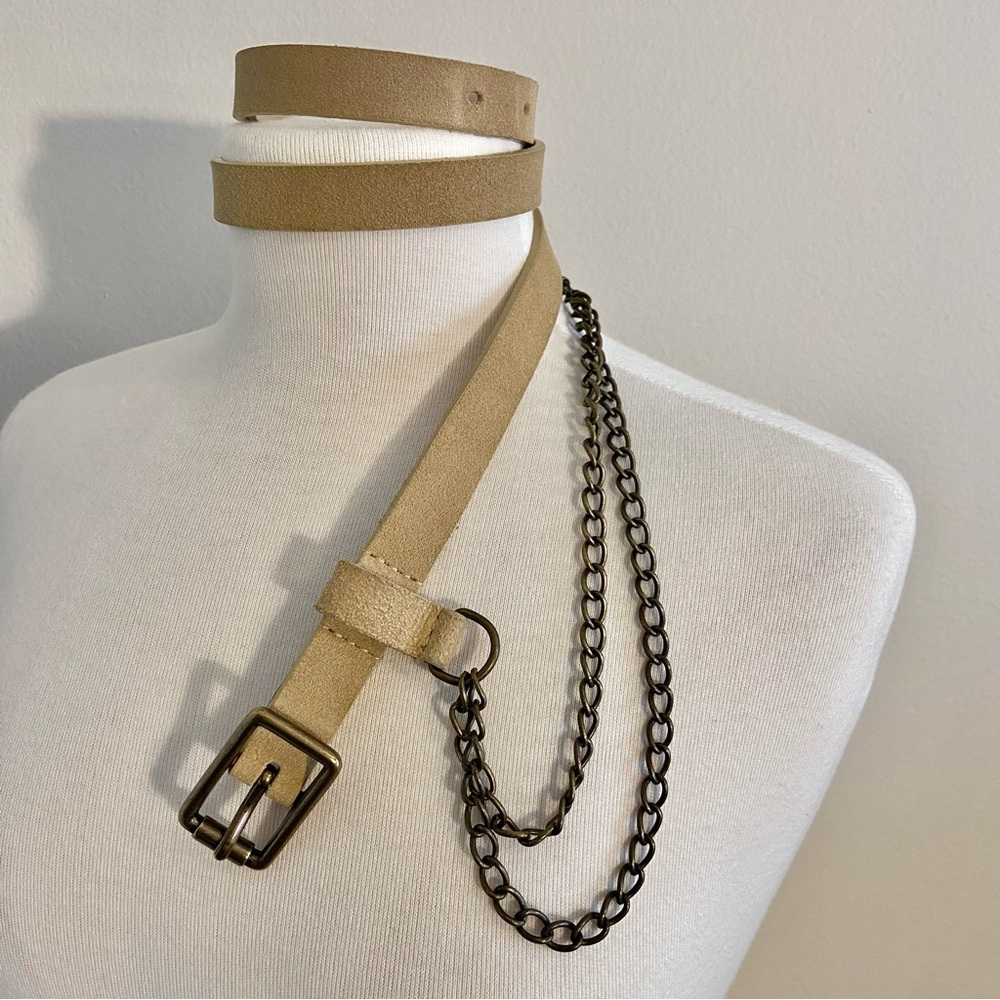 Y2K Express Leather Chain Swag Belt Tan Medium Vintage Vtg